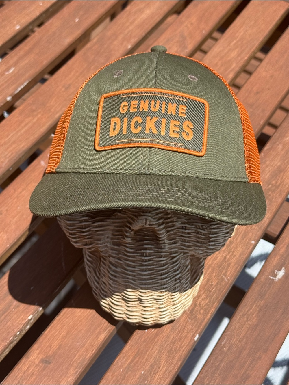 Genuine Dickies Snapback Trucker Hat Cap Patch Orange/Military Green